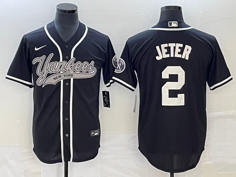 Men's New York Yankees Derek Jeter #2 Black Jersey Joint Edition